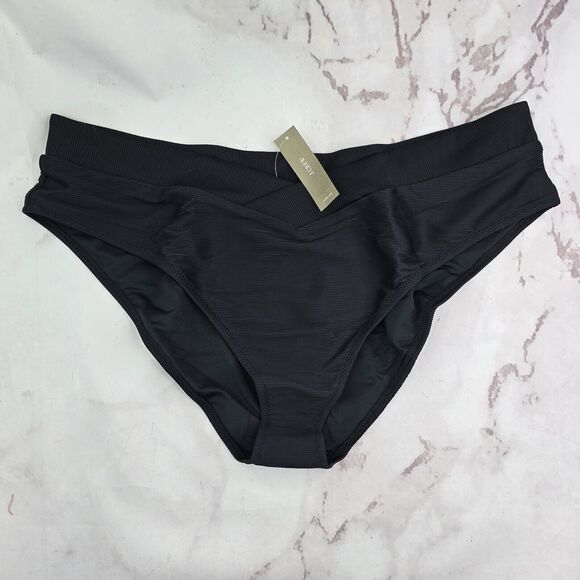 J Crew Swim Bottom 2X Black Cross Front Bikini High Rise Cut Cheeky Ribbed BE812 - Picture 1 of 10